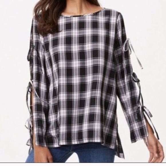 LOFT Tops - Loft NWT Plaid Tie Sleeve Tunic Top size Small